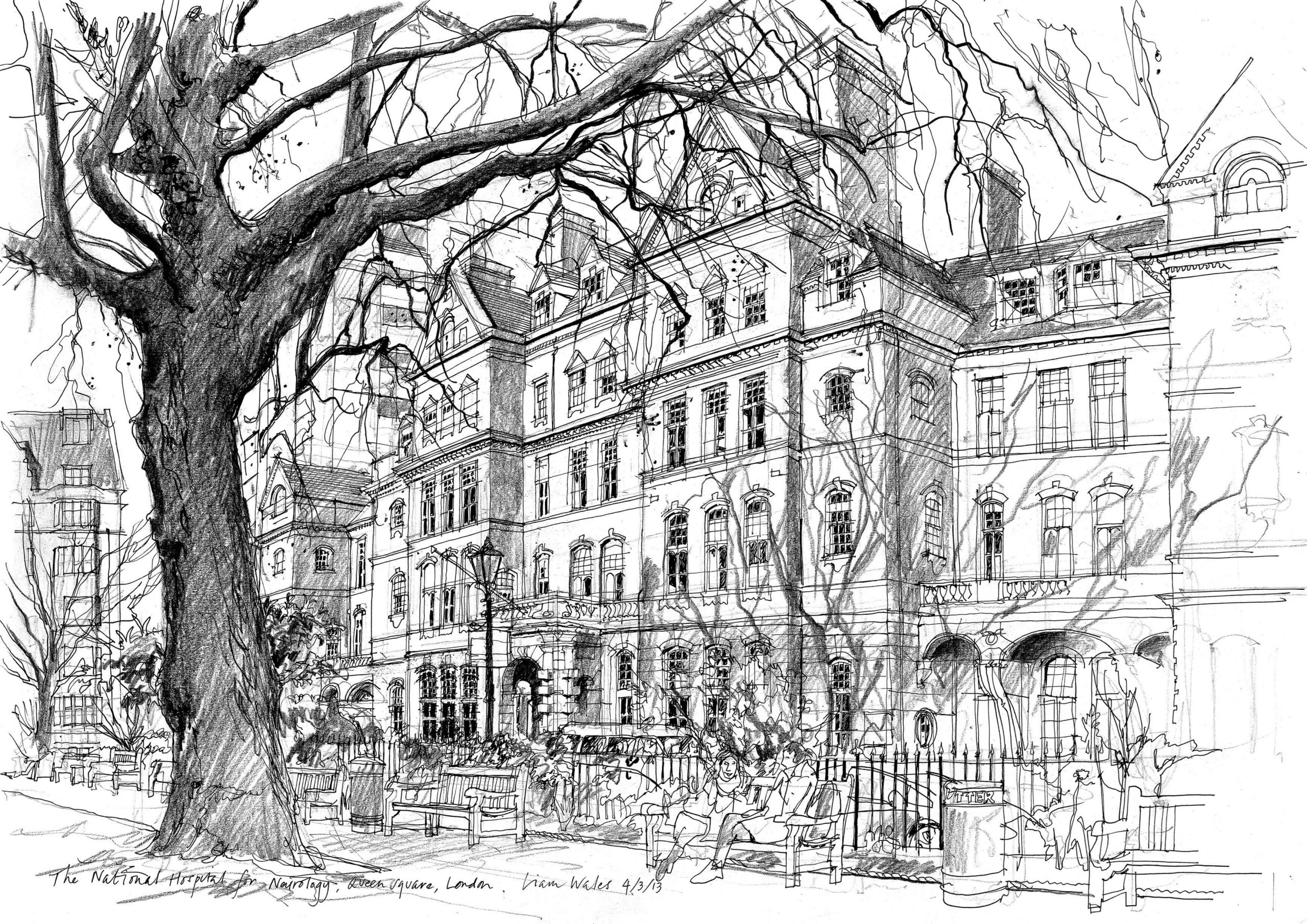 Liam Wales &mdash; Commissioned drawing of the National Hospital of Neurology. 