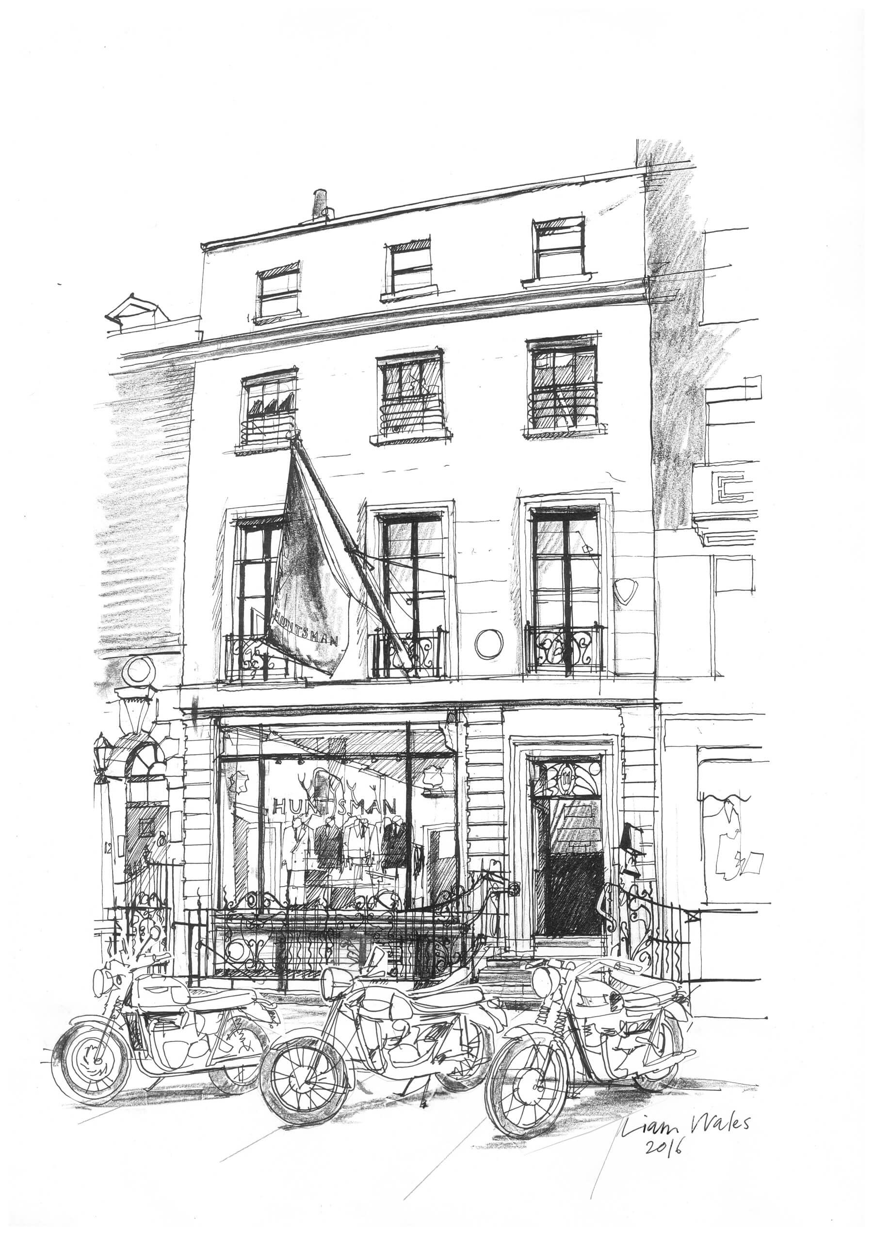 Liam Wales &mdash; Commissione drawing of Hunstman, Savile Row. 