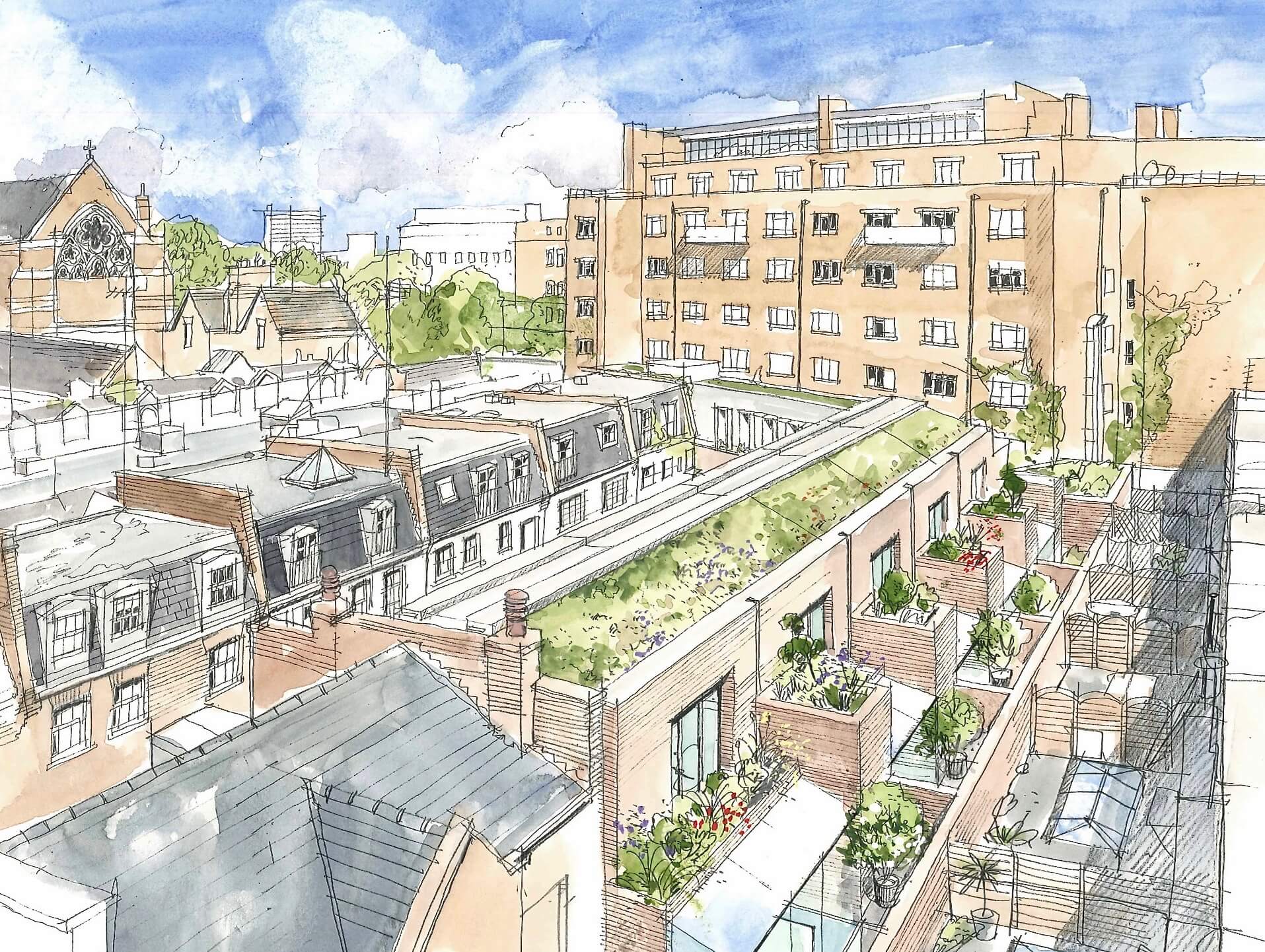 Liam Wales &mdash; Hand-drawn concept visual for a development in South Kensington. 