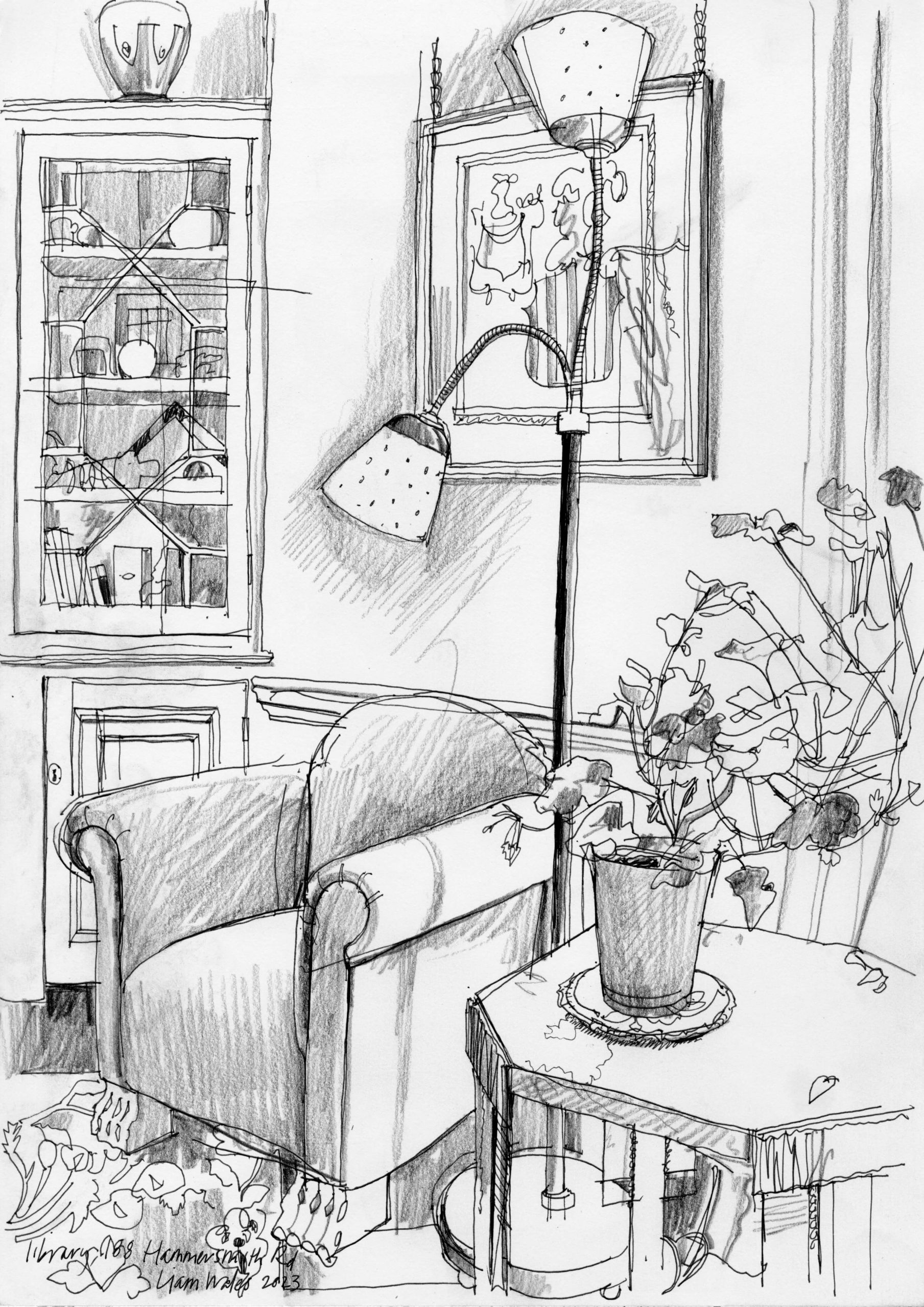 Liam Wales &mdash; Drawing of Beata Heuman's interior design studio. 