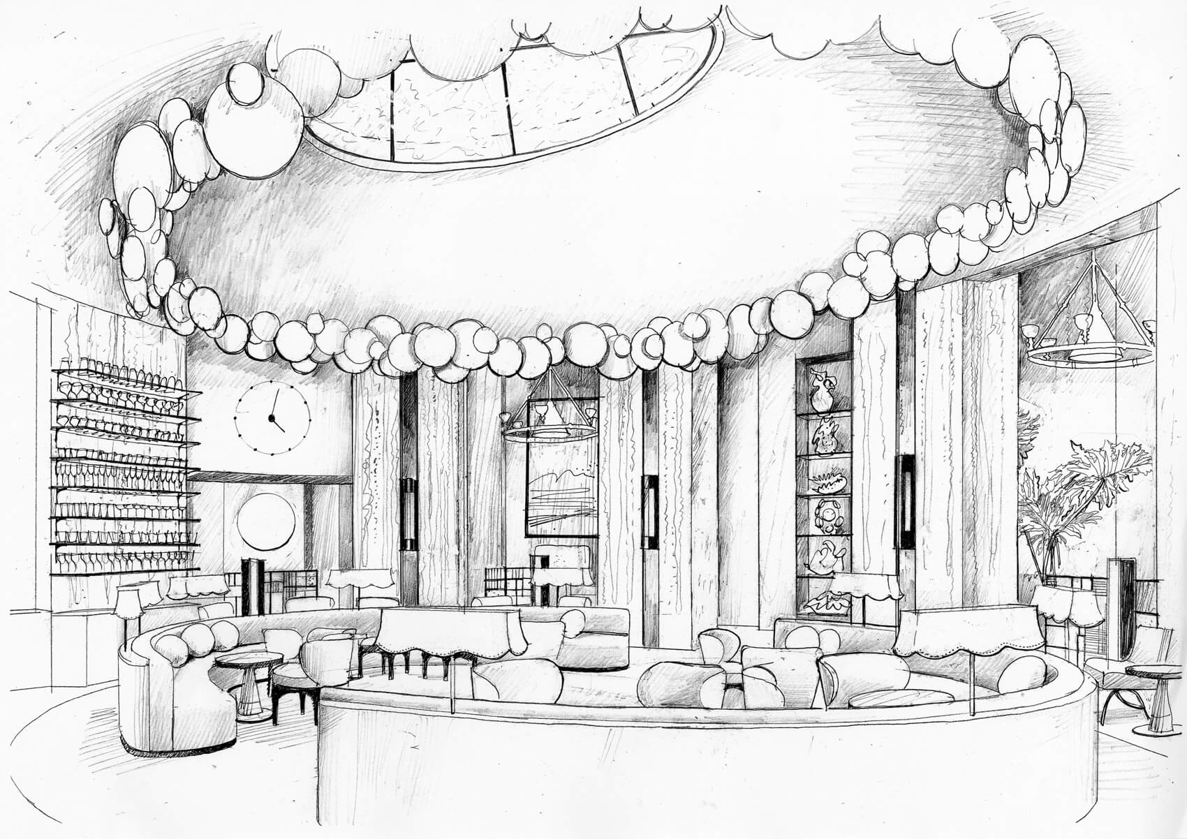 Liam Wales &mdash; Hand-drawn interior design concept. 