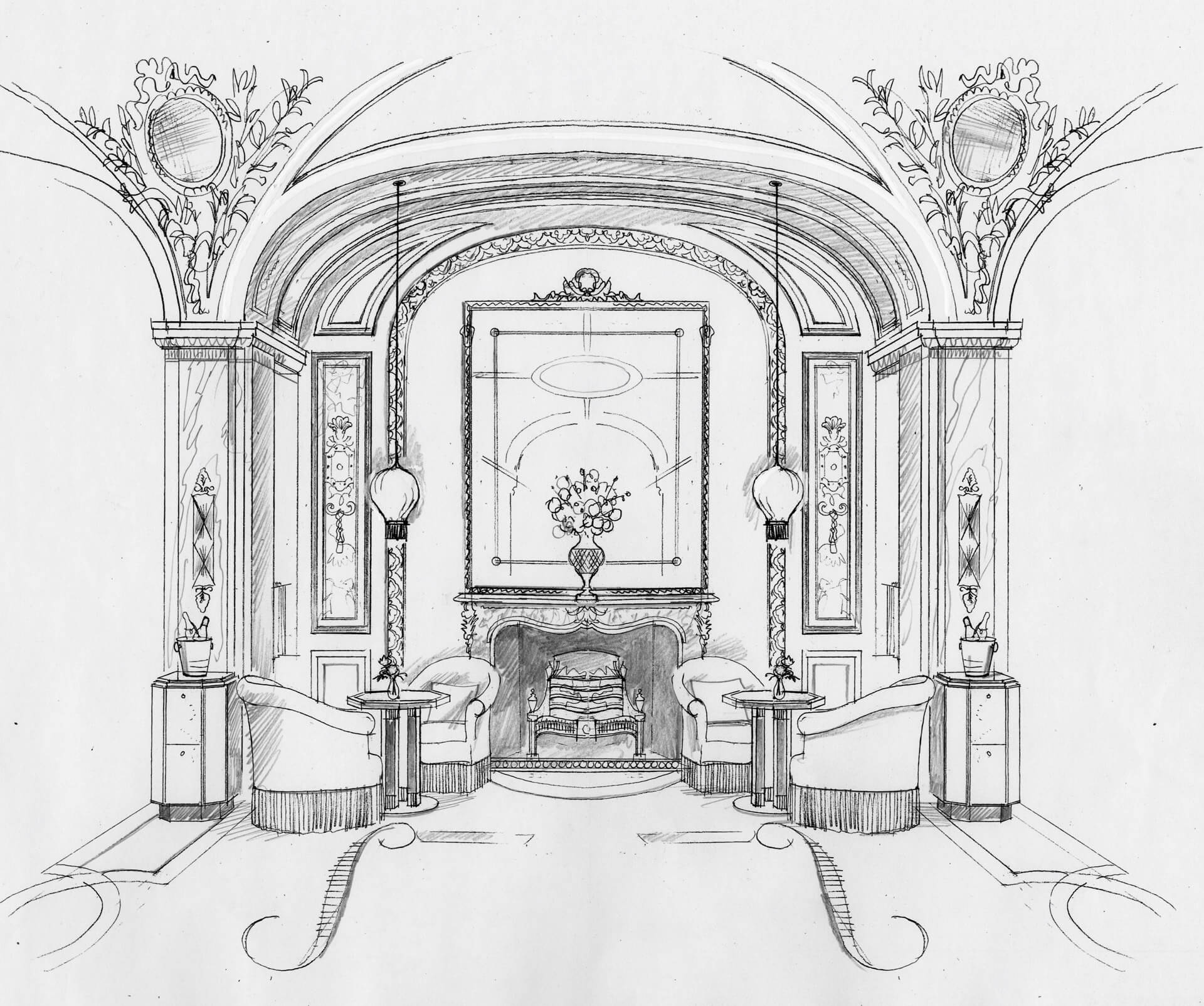 Liam Wales &mdash; Hand-drawn interior design concept. 