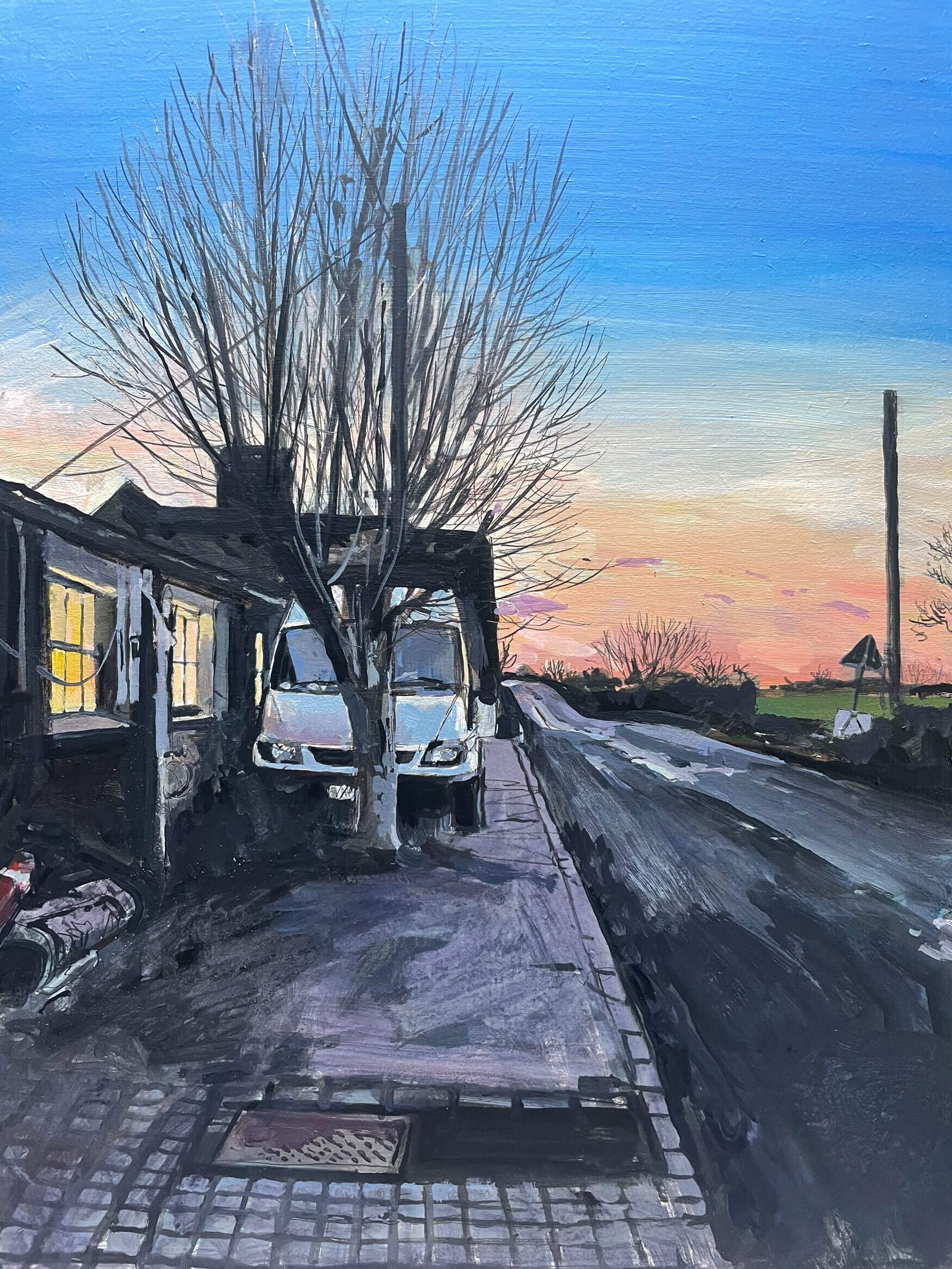 Liam Wales &mdash; Sunset painting. Acrylic on board. 