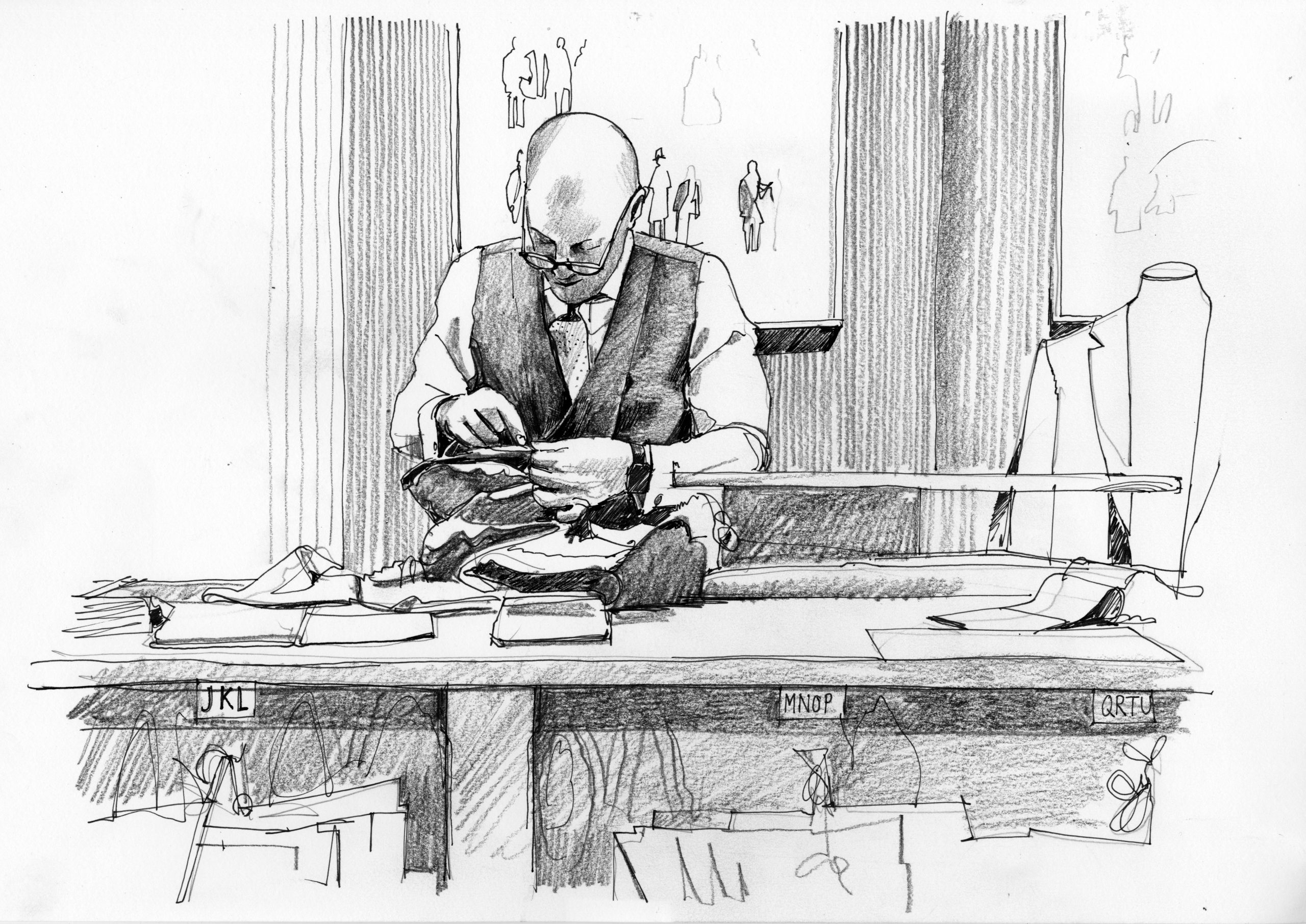 Liam Wales &mdash; Commissioned drawing for Huntsman, Savile Row. 