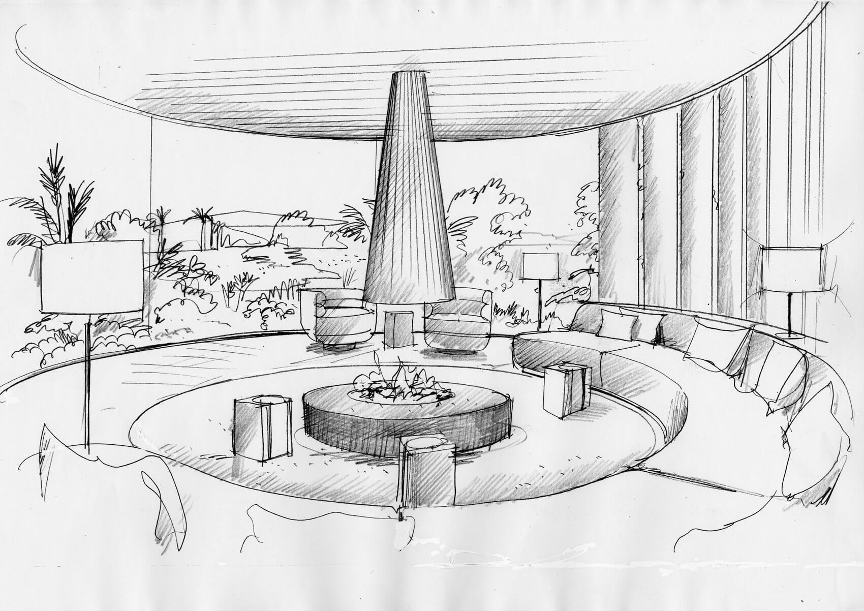 Liam Wales &mdash; Interior design concept sketch. 