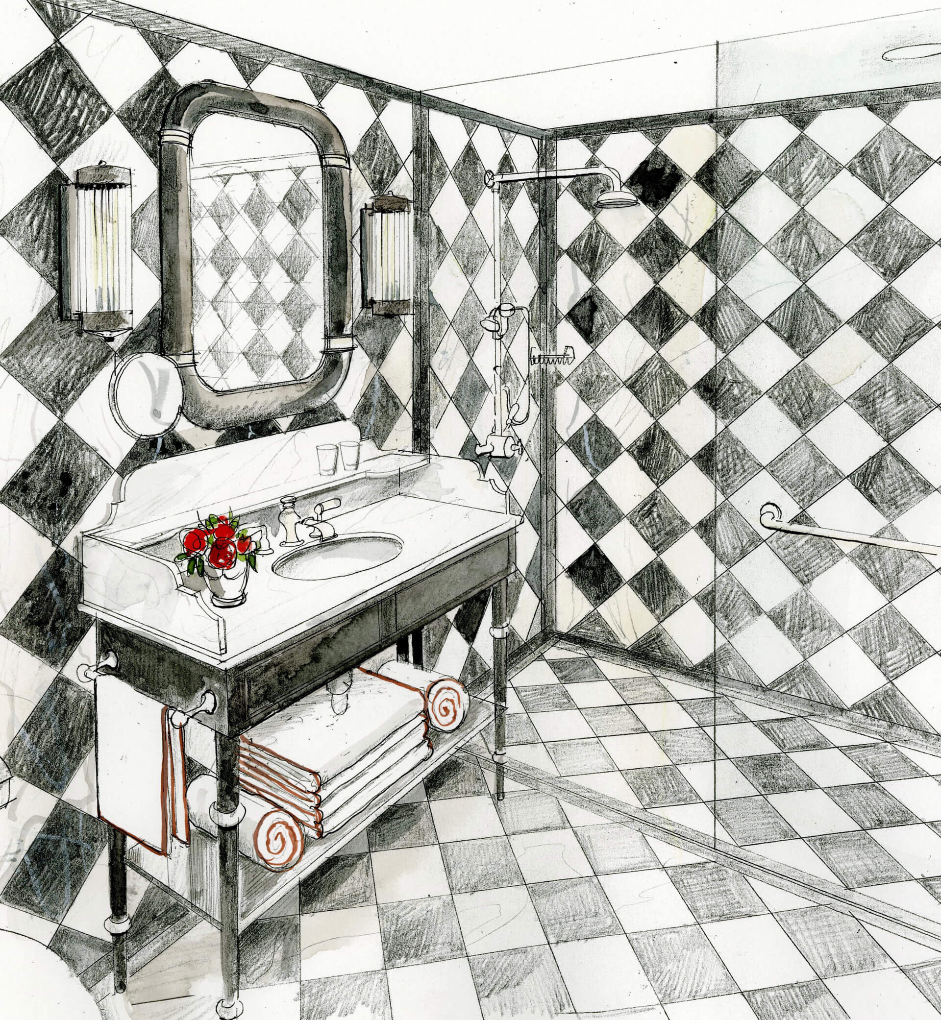 Liam Wales &mdash; Hand-drawn interior design concept. 