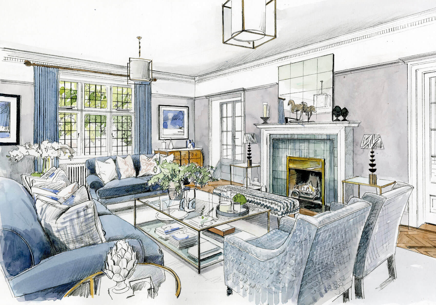 Liam Wales &mdash; Hand drawn interior design concept