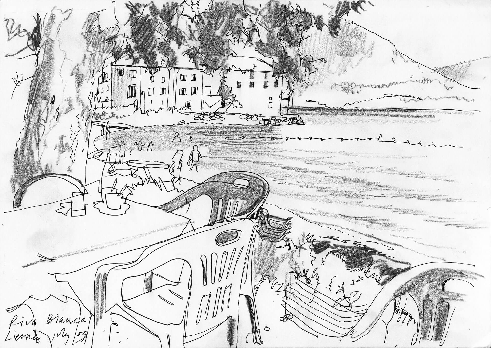 Liam Wales &mdash; Ink and charcoal drawing, Lierna, Lake Como