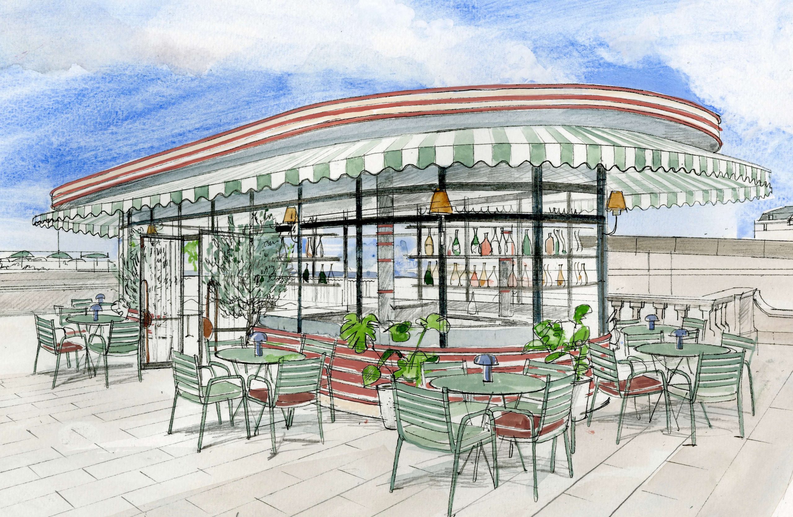 Liam Wales &mdash; Hand-drawn visualisation of a seaside bar in Brighton. 