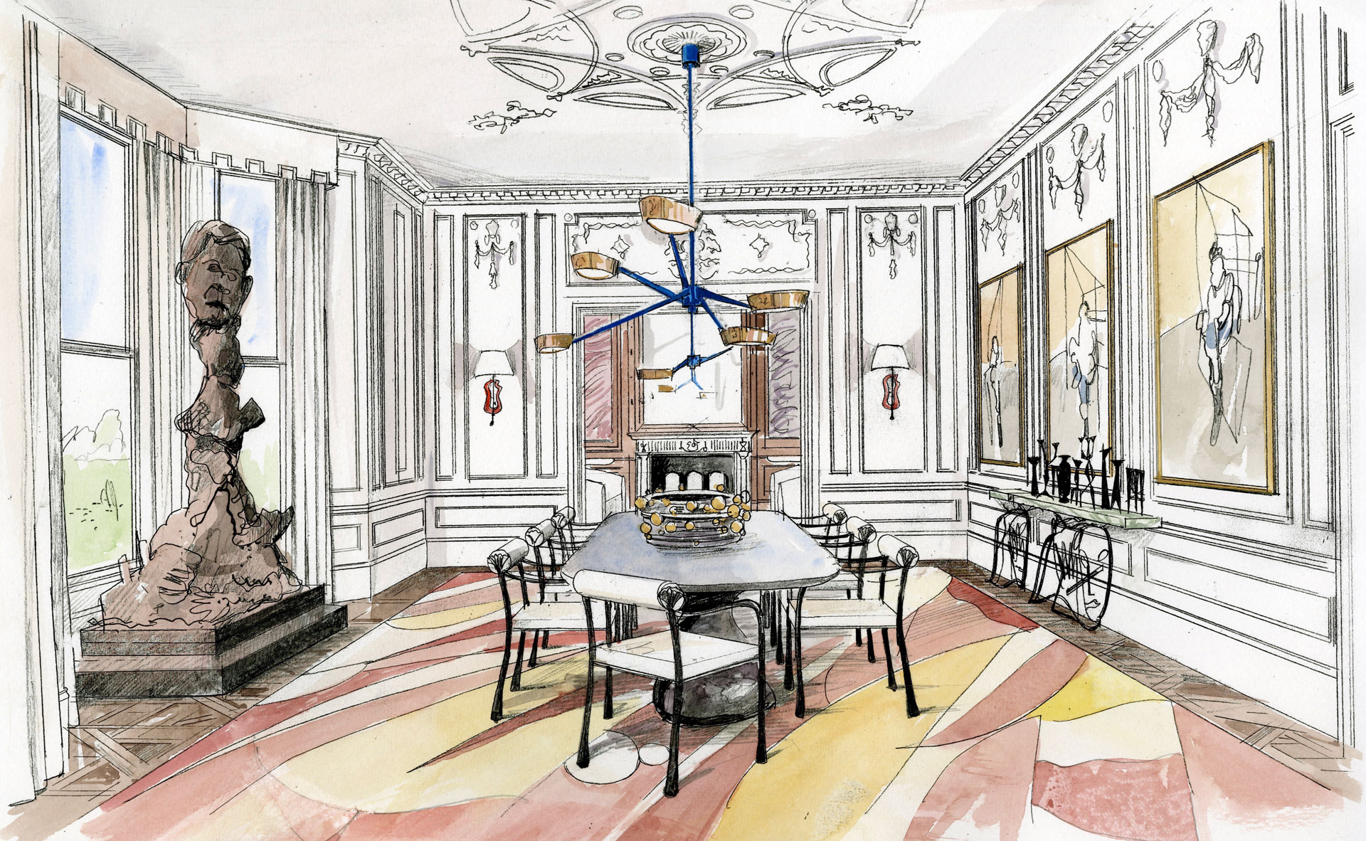Liam Wales &mdash; Hand-drawn watercolour concept for an interior designer. 