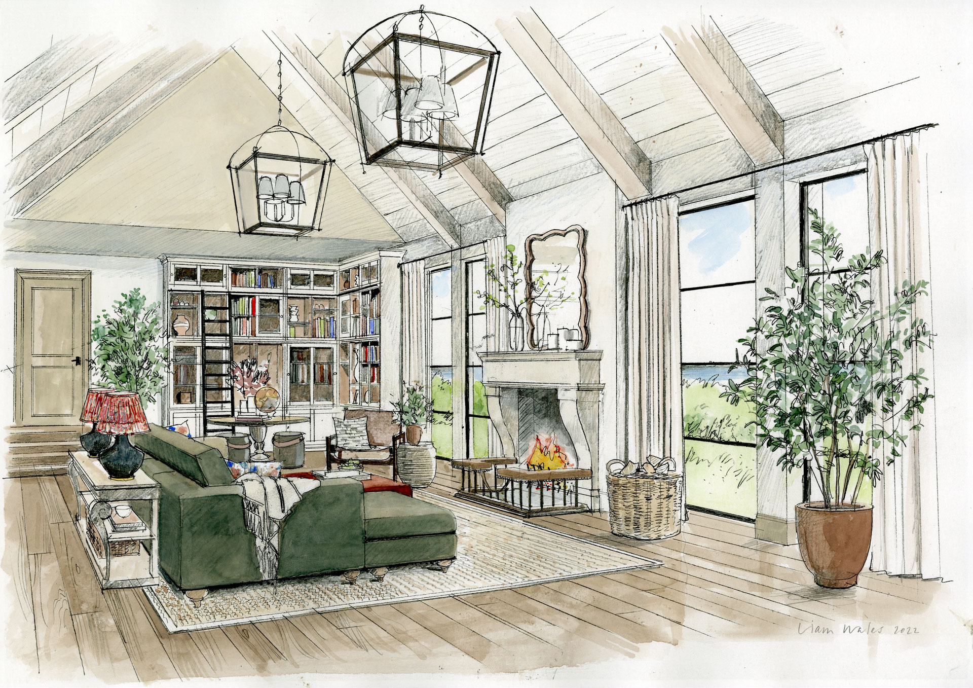 Liam Wales &mdash; Hand-drawn interior design concept. 