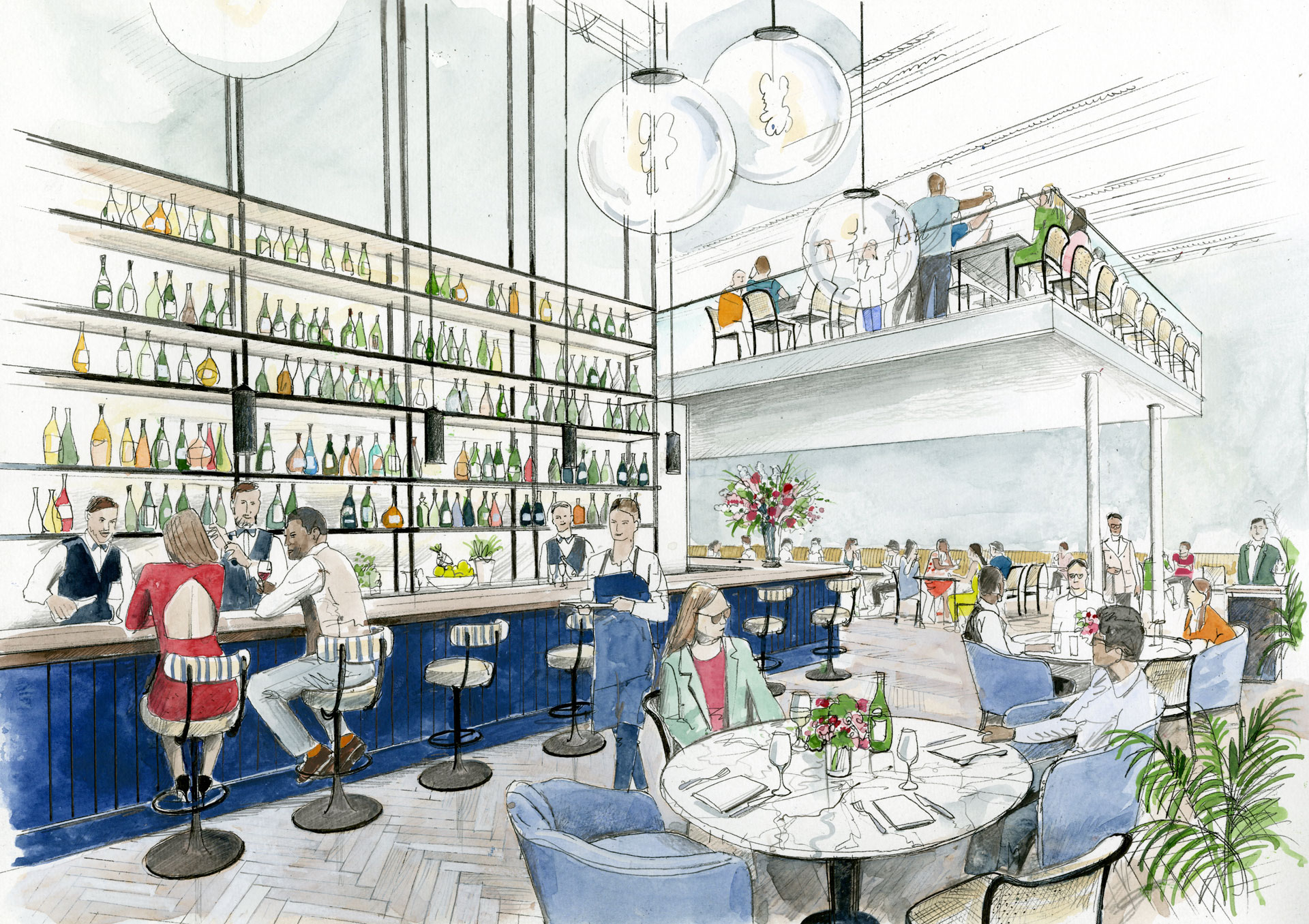 Liam Wales &mdash; Hand-drawn concept visual for a new development in a former bank. 